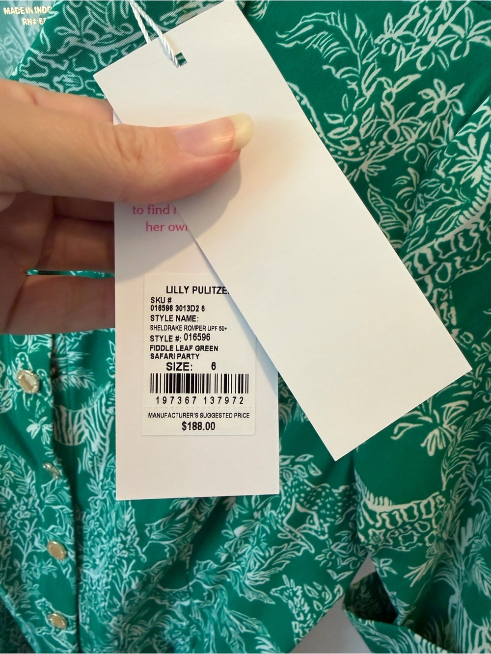 Lilly Pulitzer Green and White Printed Button-Front Top Size 6 NWT - Picture 6 of 6